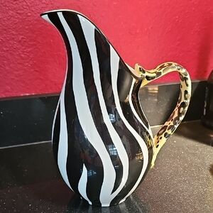 Zebra Stripe Pitcher with Leopard Handle